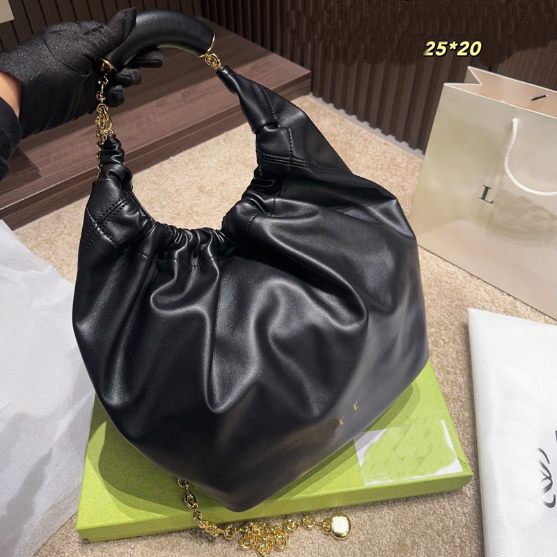 Designer bag Fashion soft leather gold chain drawstring pleated cloud bag Women light luxury versatile shoulder bag Lucky bag bag Handheld and cross