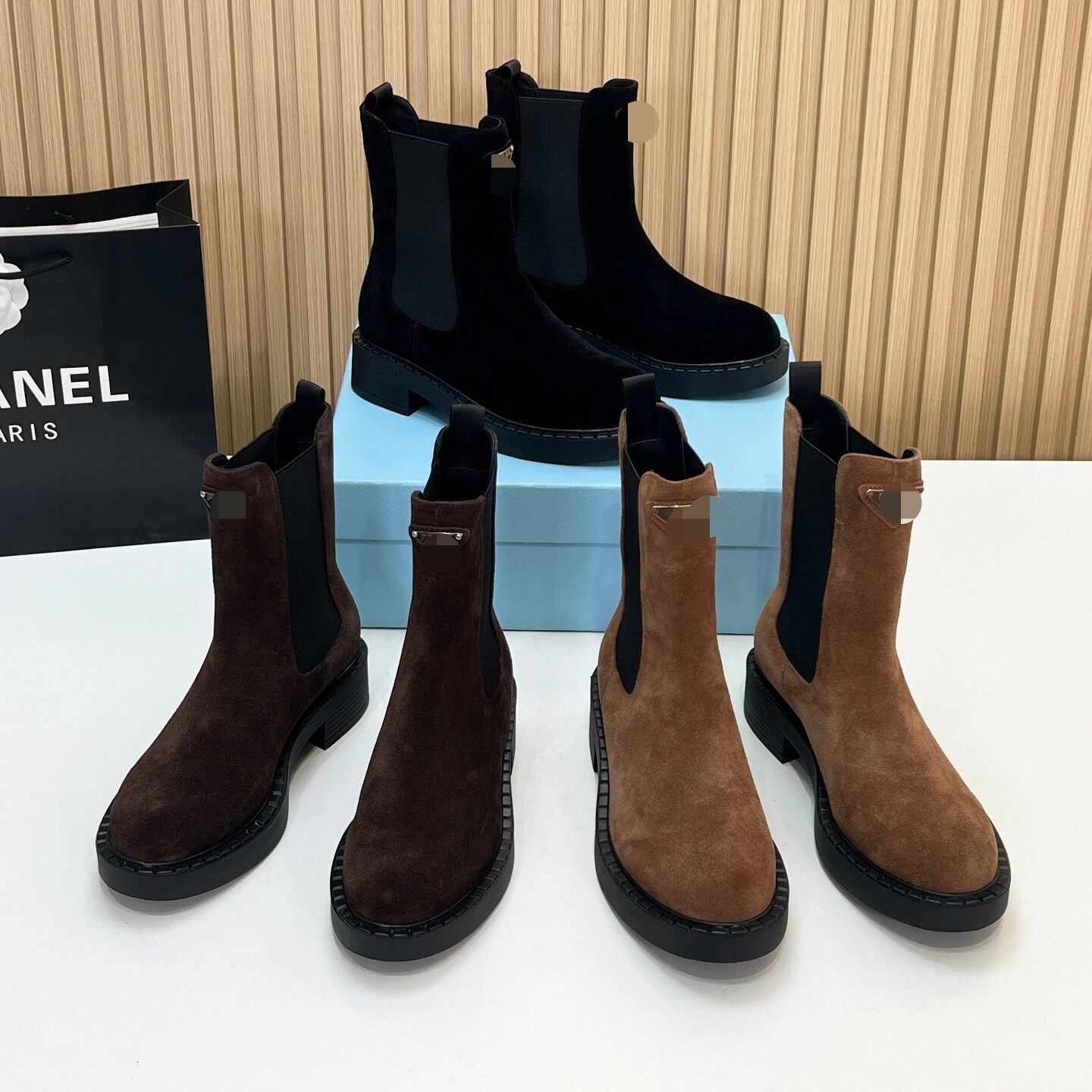 Leather Boot Designer Luxury Womens Nude Suede Zipper Ankle Block Heel Casual Fashion Footwear Quality Comfort Modern Stylish Trendy Brown White Pur