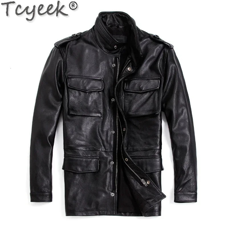 Tcyeek Winter Jacket Men Warm Cowhide Genuine Leather Clothing Motorcycle Men's Safaried M65 Trench Coat 260929