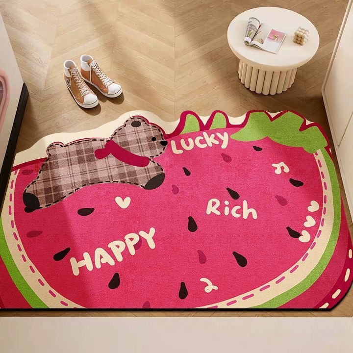 Tapis de sol absorbant et antidérapant pour salle de bain, ours à carreaux de dessin animé, tapis de pied/nappe résistant aux taches et facile à