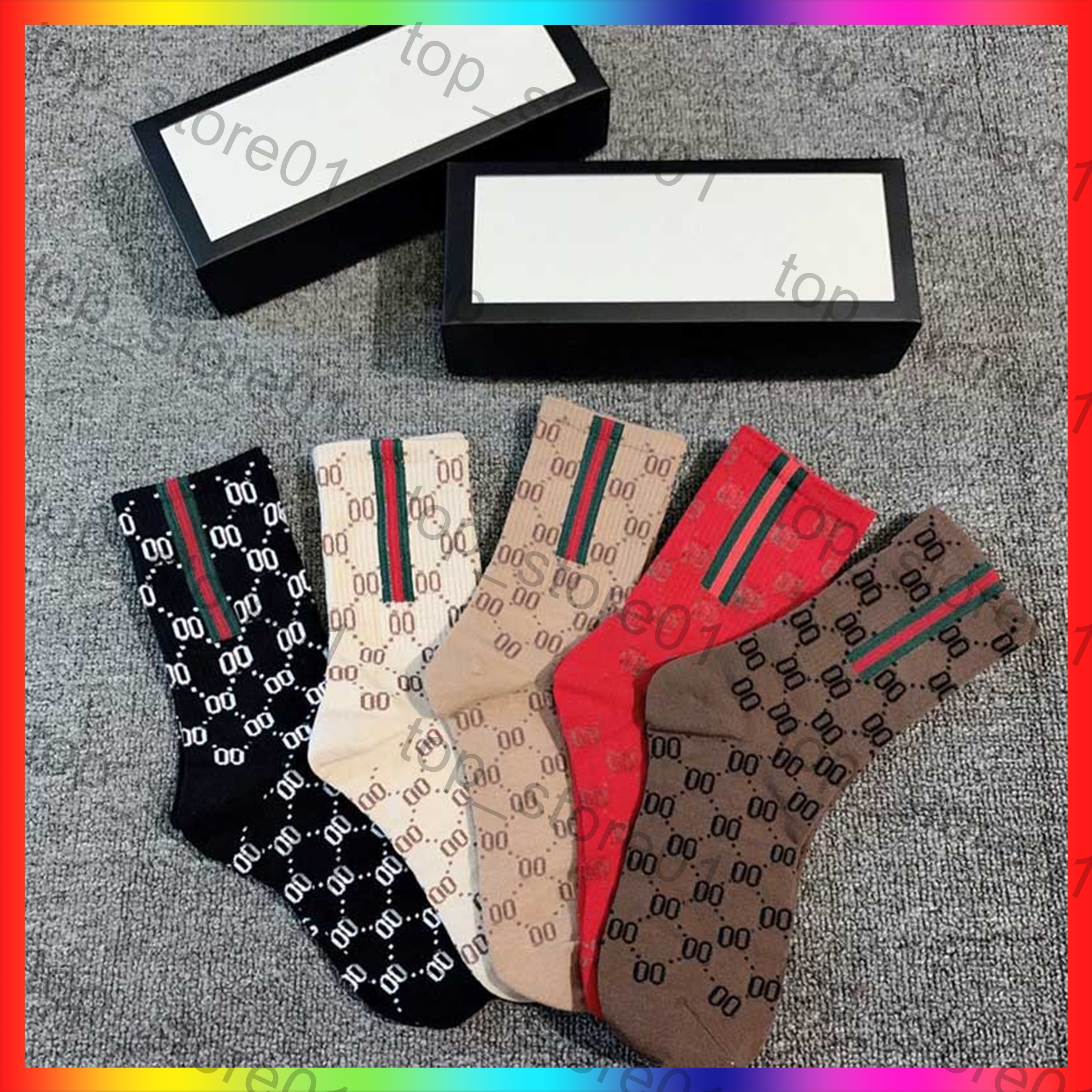 5A 2026 Nouveaux Hommes Femmes Designer Chaussettes Lettre Imprimer Marée Chaussette Courte Pour Homme Cinq Paires Luxe Sports Hiver Maille Brode