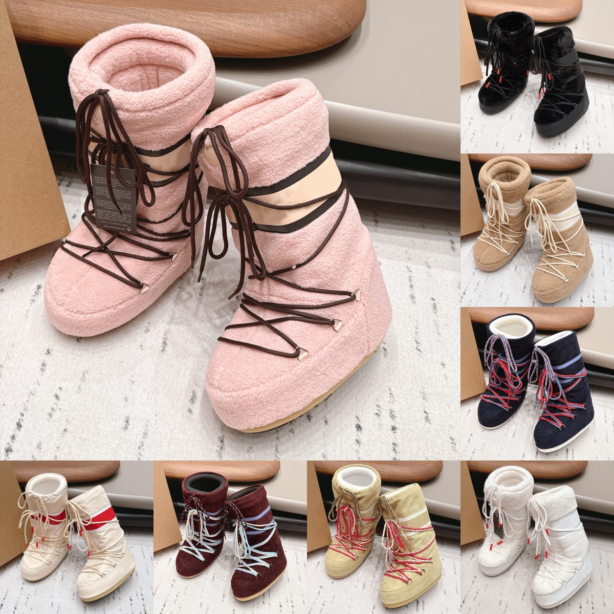 Top nylon Shearling gabardine Snow boot Designer woman winter wool Ankle rain boots Luxury Casual knee high shark booties Fur leather Boot Furry Pla
