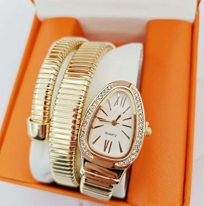 designer watch women reloj mujer Luxury Gold Snake Wrap Bracelet Watch for Women, Stainless Steel Quartz Wristwatch montre de luxe
