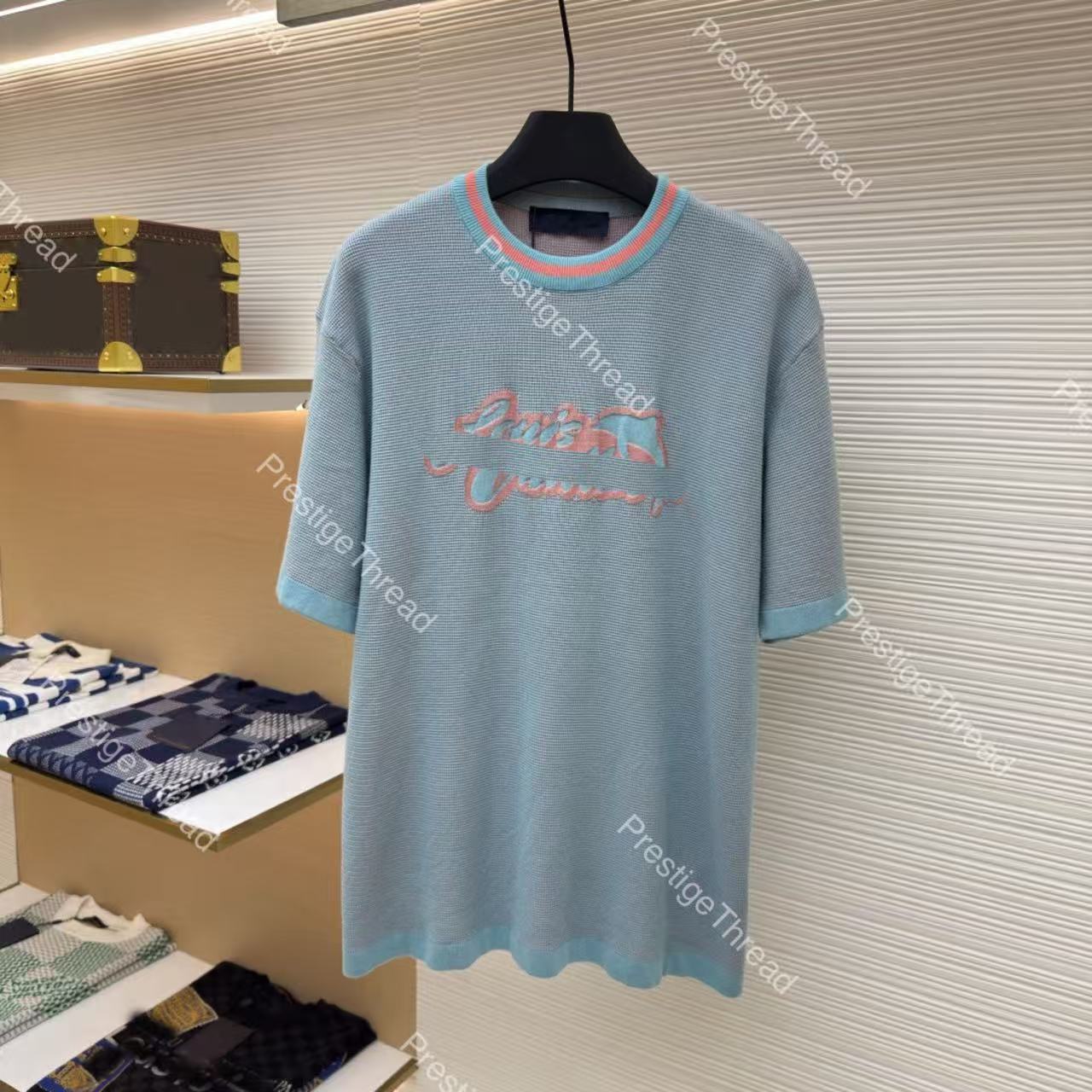 Designer High-Quality Men's T-Shirts Summer New Cotton Honeycomb Weave Dolphin Pattern Jacquard Logo Letter Color-Block Knit Short-Sleeve T-Shi