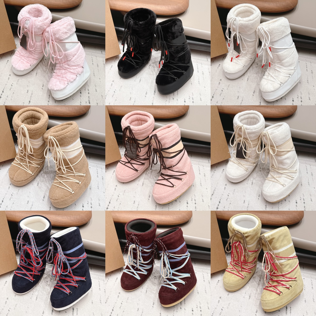 Top Designer Snow boot Shearling ski gabardine boots Womens knee high shark ankle wool boot Luxury leather Winter Nylon Fur booties Furry Casual Pla
