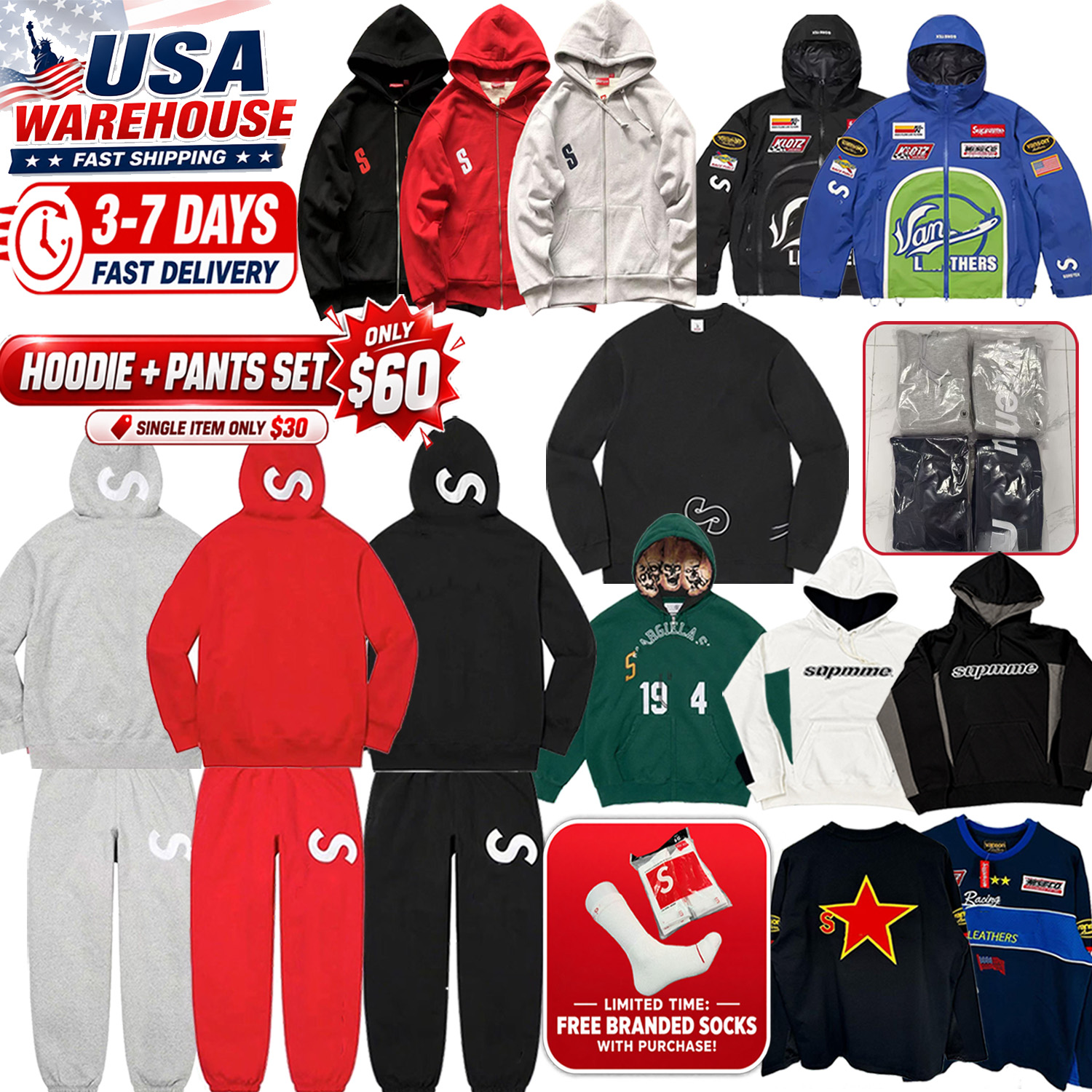 Supremely sweatpants Hoodie Designer Hoody SuprememSweatpants loose sleeves Fashion high quality men tracksuit jacket zip up hoodie designer Sweatsh