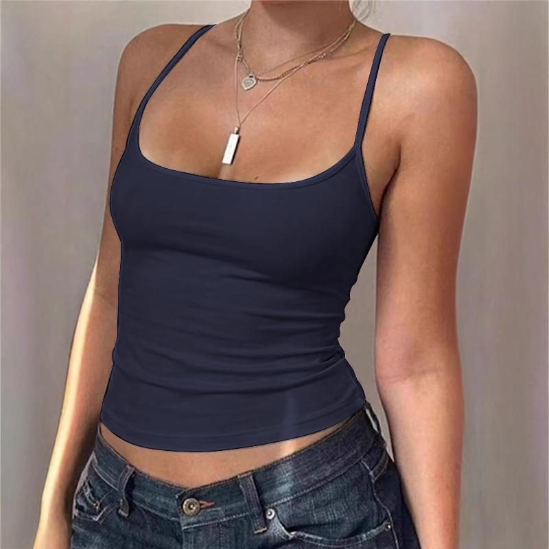 High-quality women's solid-color one-shoulder U-neck camisole top, backless slim-fit cropped summer sexy Y2K street style sleeveless top
