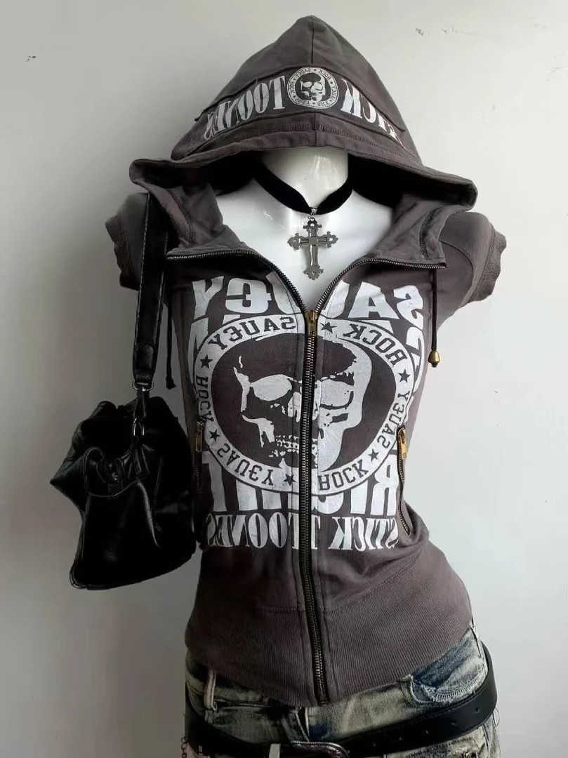 bet Womens Punk Grunge Printed Short Slve Retro Hoodie Womens Winter Hoodie Jacket S261012XTJD