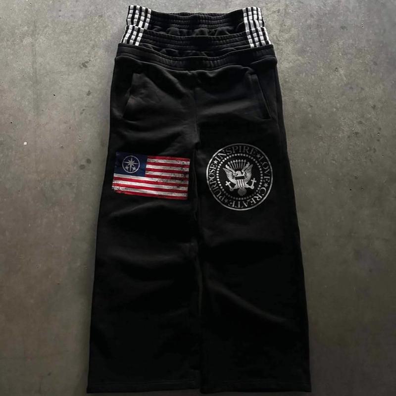Designer Unisex Oversized Women Wide Leg Pants Double Waistband Letter Embroidery Streetwear Baggy Trousers Black 2026 New Trendy Fashion
