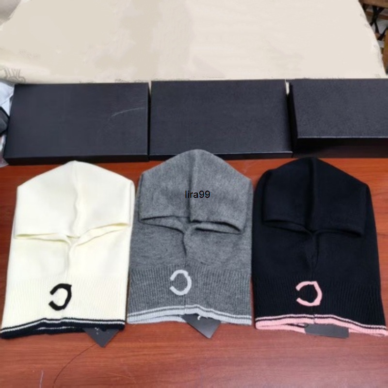 Beanie/Skull Caps Women Winter Knitted Balaclava Hat Embroidered C Hooded Neck Warmer Beanie Scarf Integrated Hat Outdoor Windproof Warm Knit Hood