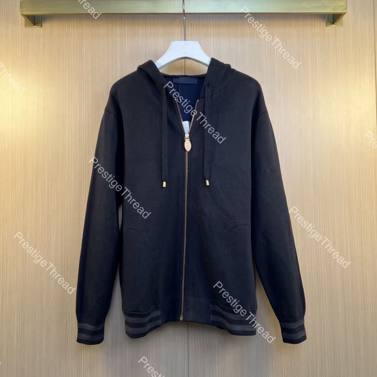 26 Fall/Winter Leather Logo Ribbed Color-Block Knit Hoodie Zip-Up Jacket Designer High-Quality Men's Jackets Sports & Casual