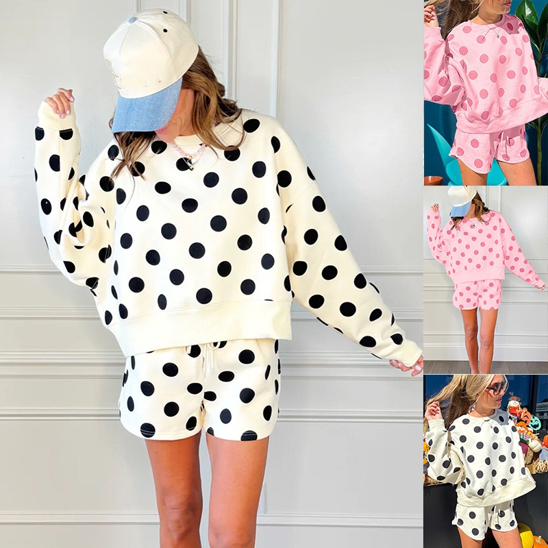 A3092 3D 2026 automne/hiver ensemble à pois femme sweat-shirt court à manches longues et short à poche ensemble pour femme