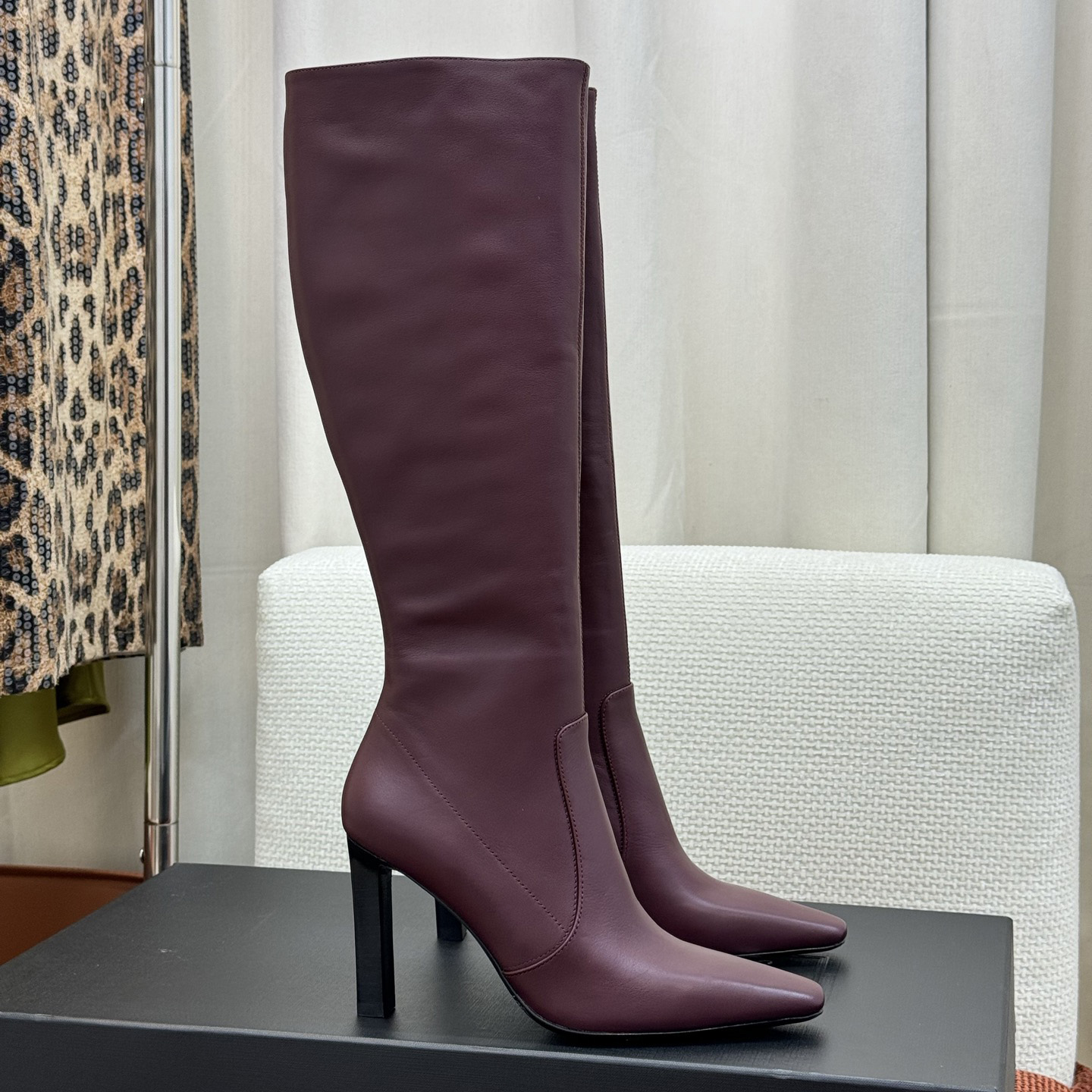 Designer Women Pointed Toe High Heel Knee High Boots, 2026 Fall New Arrival, Glossy Calfskin Tall Boots, Elegant Footwear for Party & Daily Streetwe