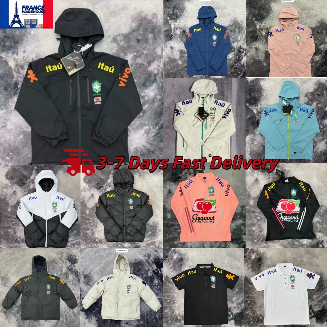 Veste bresil Jacket Brazil Football Fan Hooded Windbreaker Jacket Men Full Zip Waterproof Soccer Training Coat Streetwear Sports Outerwear for Game
