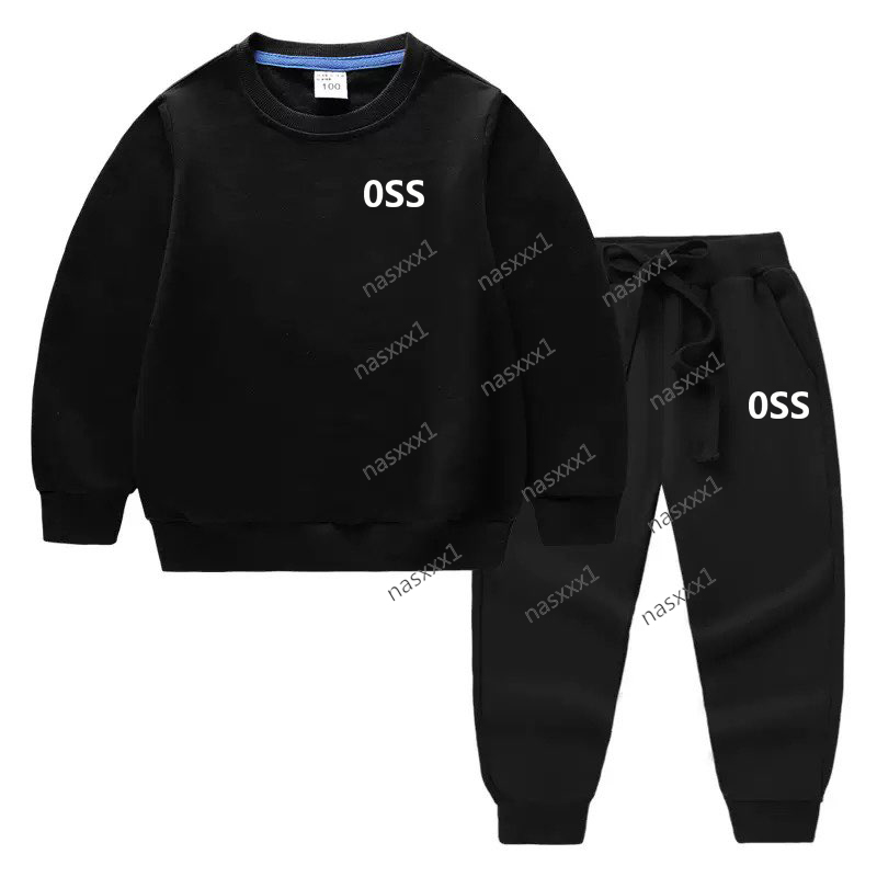 Ensembles de sweats à capuche noirs à manches longues pour filles printemps 100% coton pull pantalon long costume deux pièces tenues décontractée