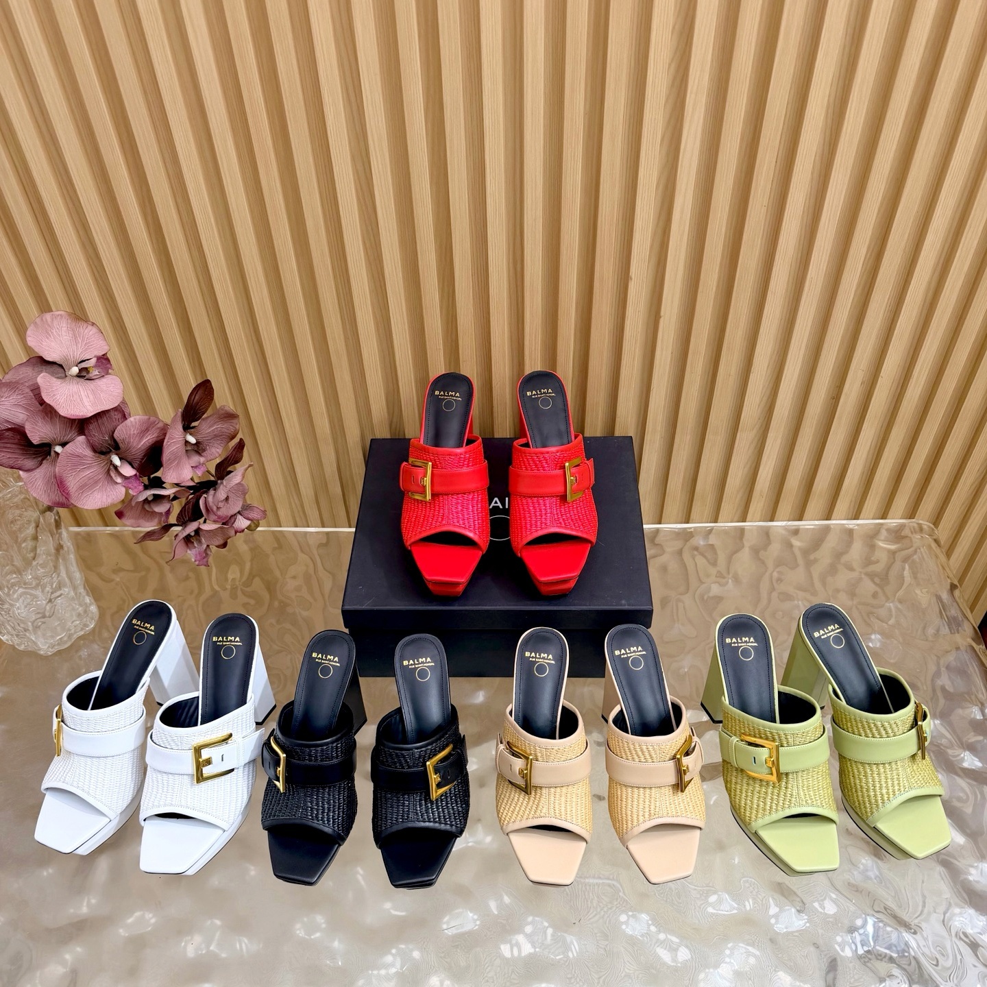 Top Women slipper Square Toe Wedge Weave Sandals Heels Fashion Mule luxury Designer Platform open toe Chunky High Heel Slip on Sexy Flat Slide Party