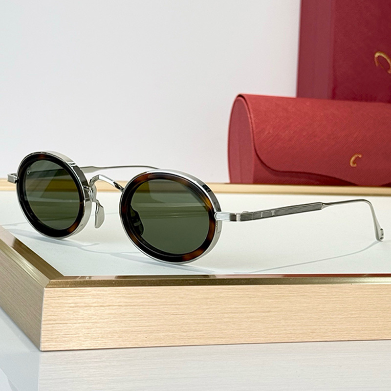 Womens Metal Oval Sunglasses CT0701S Man fashion designer metal frame Tortoiseshell inner frame Green lenses Classic design hot selling luxury brand