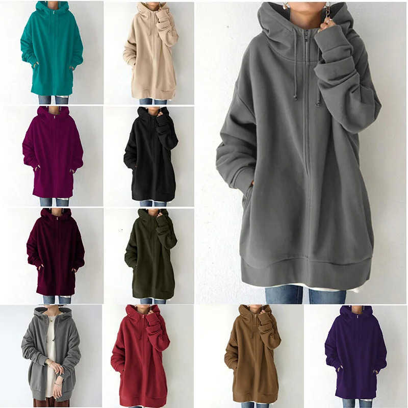 Women S-5XL Hooded Coats Autumn Female Collar Long Slve Up Add Velvet X-Long Sweatshirt JYFS-HS0714260107 S261012V1OK