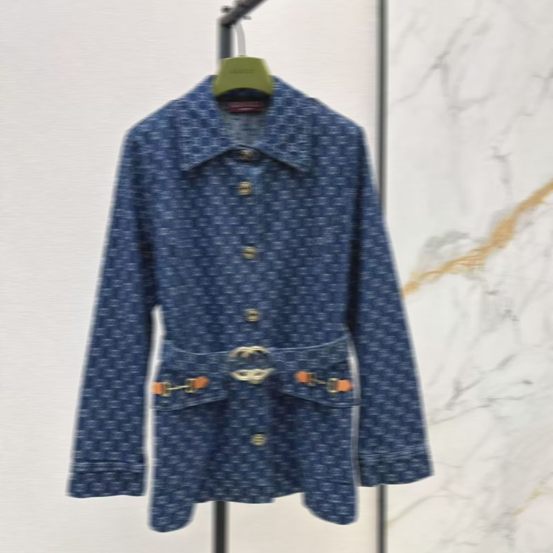 2026 Women's New Jacquard Letter Fashion Croaker Coat Belt Waist High Quality