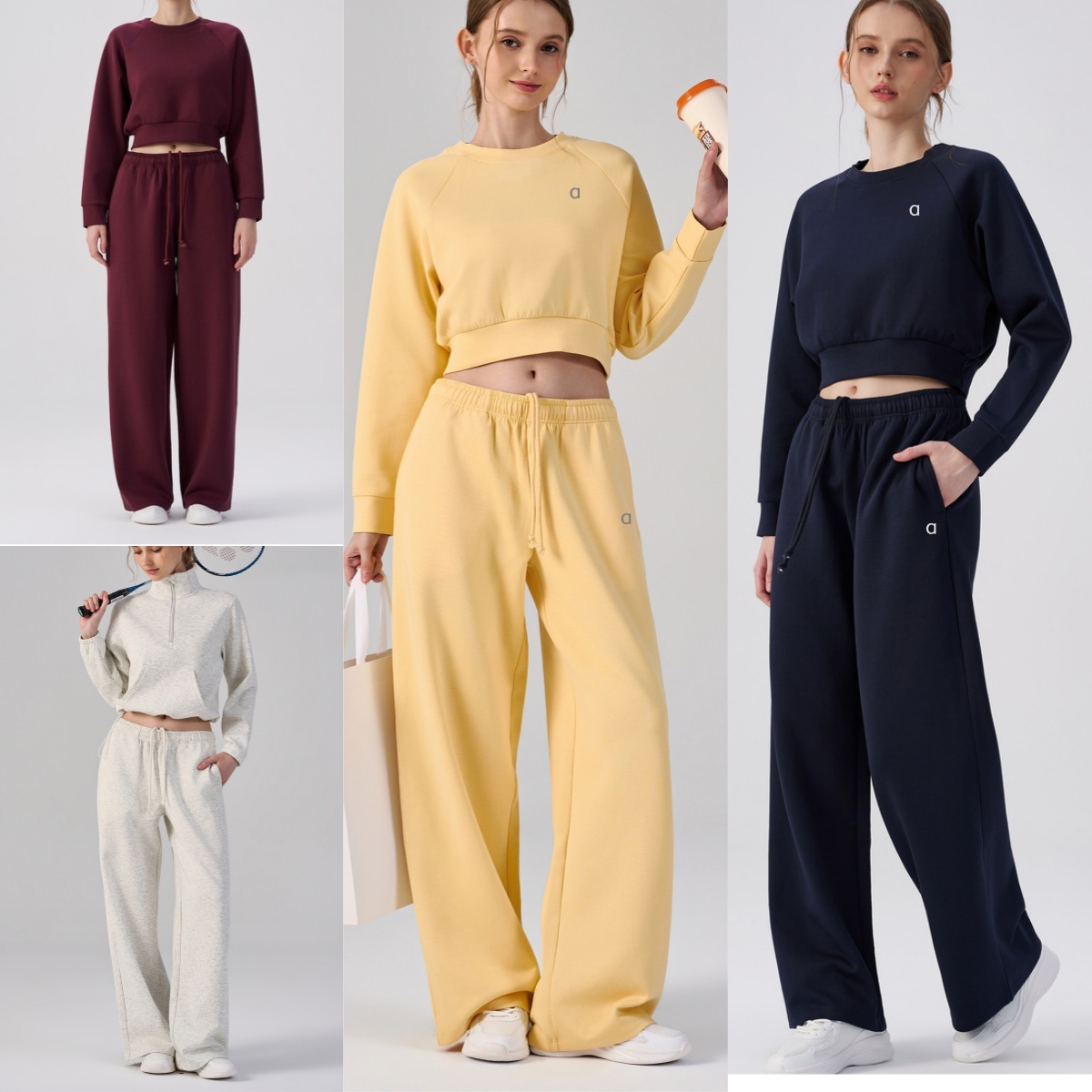 A3070 3D argent col rond sweat court Sports de plein air pull mode lâche Fitness Yoga veste pantalons de sports de plein air taille haute loisirs