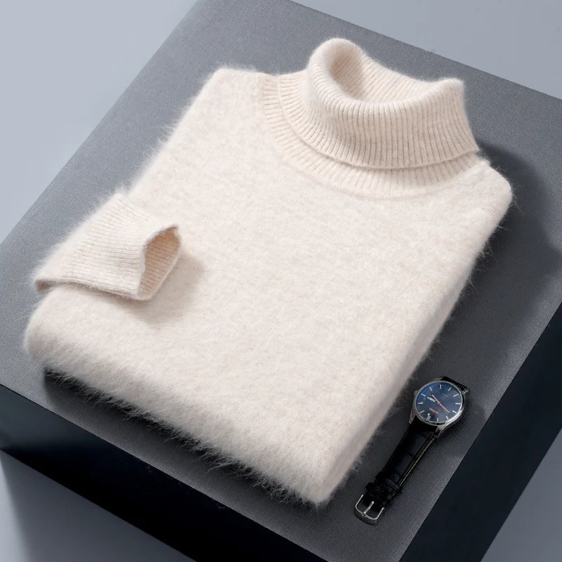 2025 Winter Mink Cashmere Sweater Men's High Collar Hoodie Thickened Loose Versatile Long Sleeve End Knitted 261008