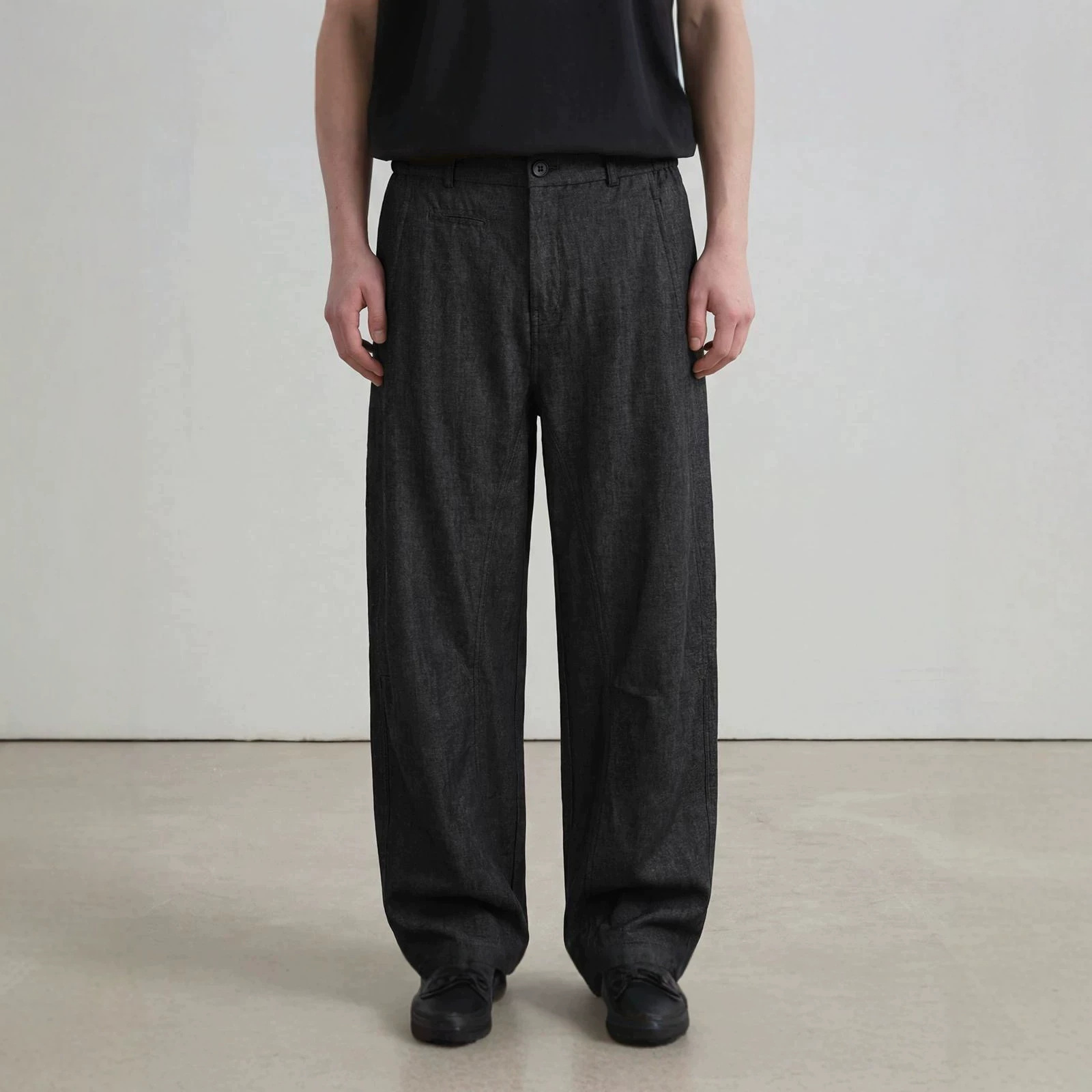 Summer 2026 new collection open-waist straight-leg solid-color curved-leg trousers men's casual pants loose fit versatile style 260811