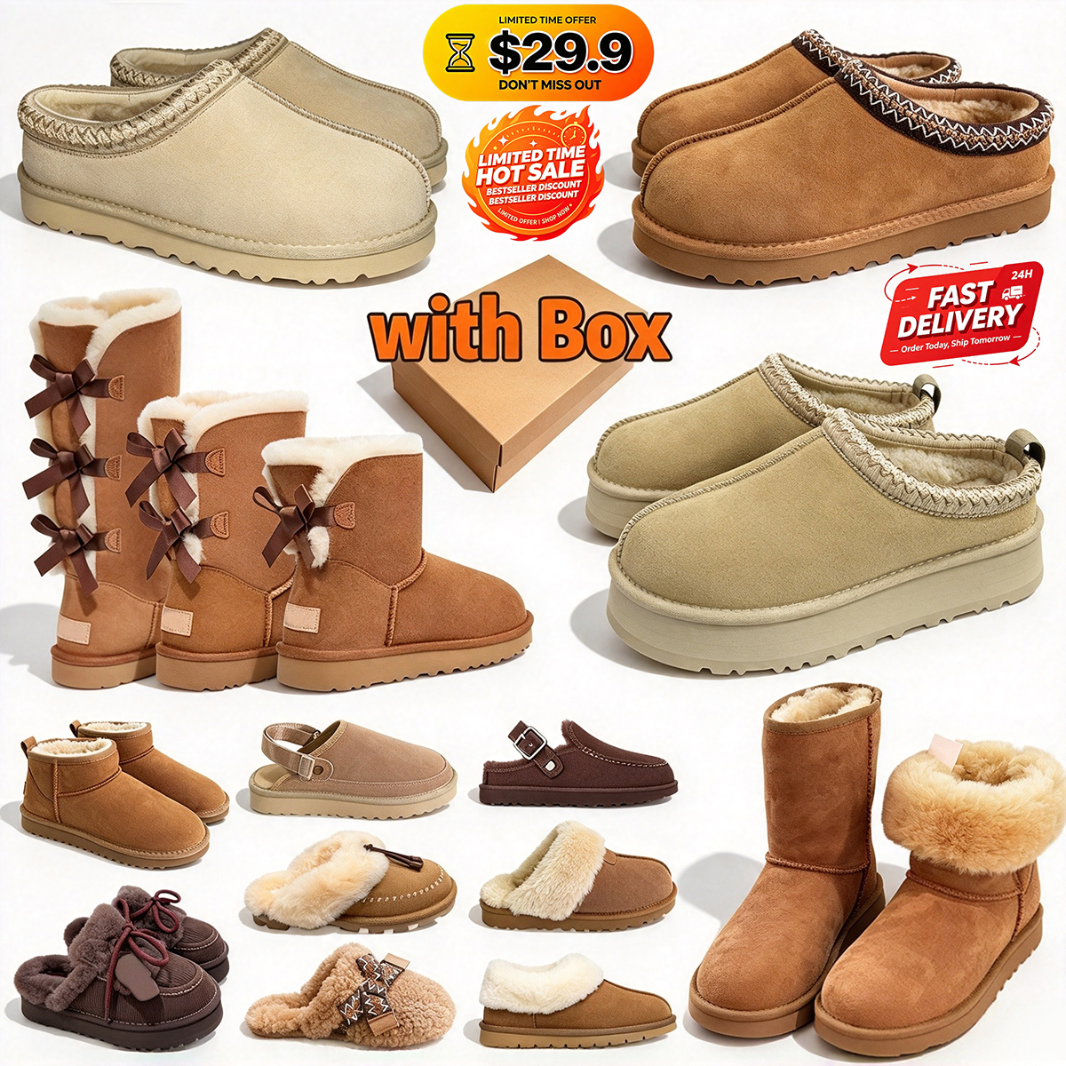 Tasman Designer Tazz mustard seed Chestnut Sand Classic Slippers Sandals Snow Women Fur Boots Winter Thick Wool Short Leg Thin Soles And Thick Sole