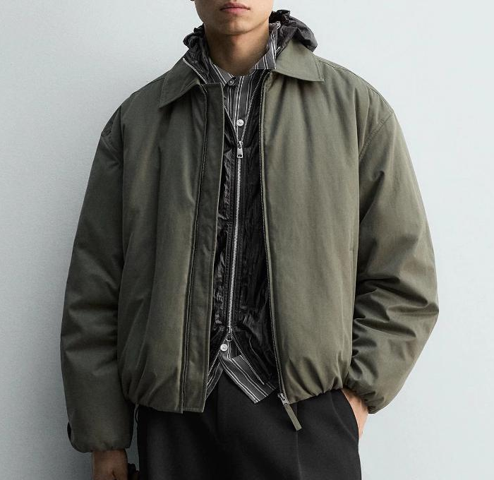 Design Style Men's Boxy Fit Quilted Padded Jacket Thick Warm Winter Zip Up Loose Casual Coat Lapel Collar With Pockets Solid Color