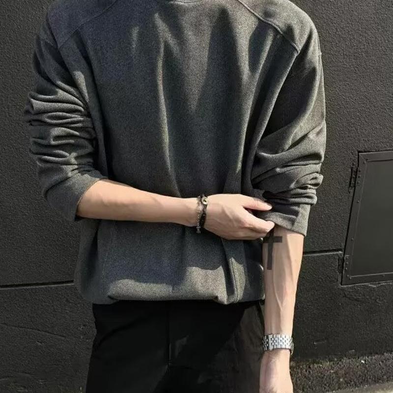 Designer Men's Half High Neck Long Sleeve T-Shirt Solid Color Loose Fit Base Layer Tee Casual Spring Autumn Streetwear Top
