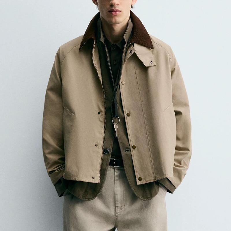 Manteau de créateur en tissu technique pour homme, veste d'automne et d'hiver, couleur unie, coupe ample, longueur courte, col rabattu, vêtements