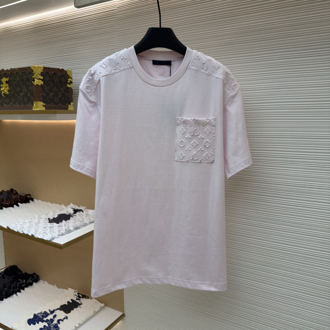 Vêtements de marque de créateurs, T-shirts et polos pour hommes de haute qualité, T-shirts à col rond en relief foncé, poche plaquée ample sur la