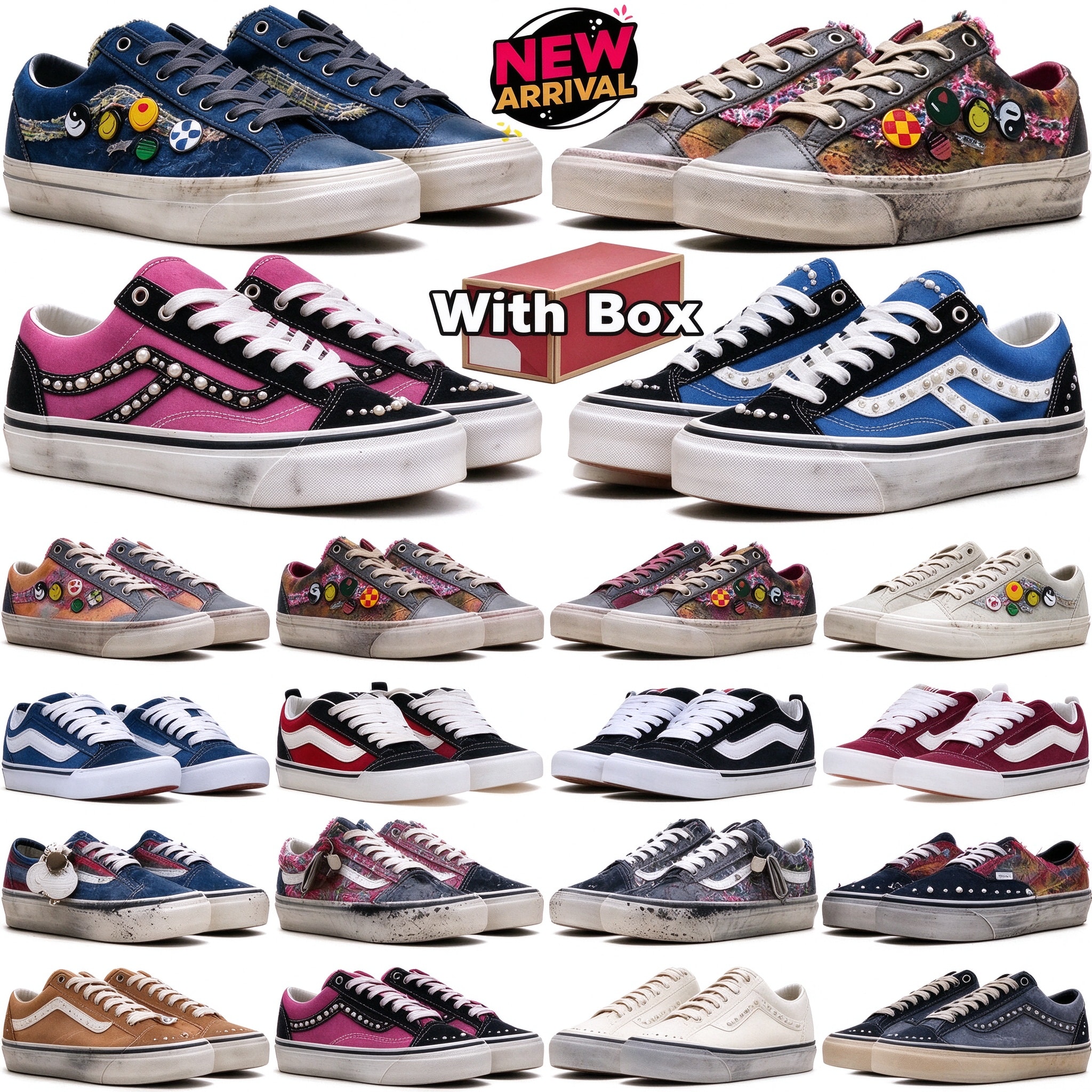 High quality van Luxury Canvas Pearlized Shoes New select Sneakers Men Women Pearl Trainers Vintage Sports Shoes Lace-Up Walking Shoes Blue