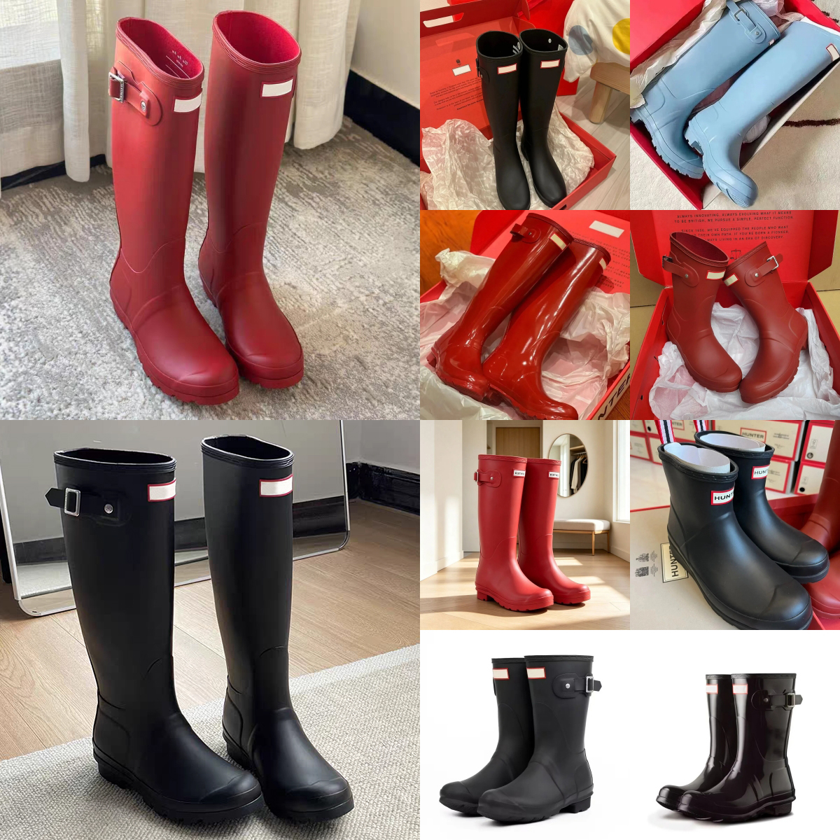 Winter Hunters Womens Mens Designer Rain boots Luxury Wellies High quality Anti Slip Rubber Wellington Boots Black Shoes Cool Rainboots Red Martin K