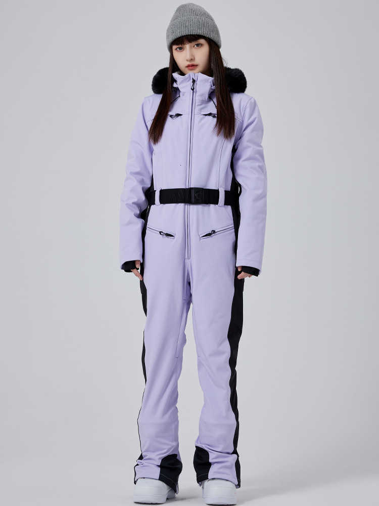 Suit Fashion Ski Patchwork Women's Warm Hooded Zipper Belt Full Sleeve Slim Jumpsuit Lady New Winter Casual Ski Clothing 2026 C260829