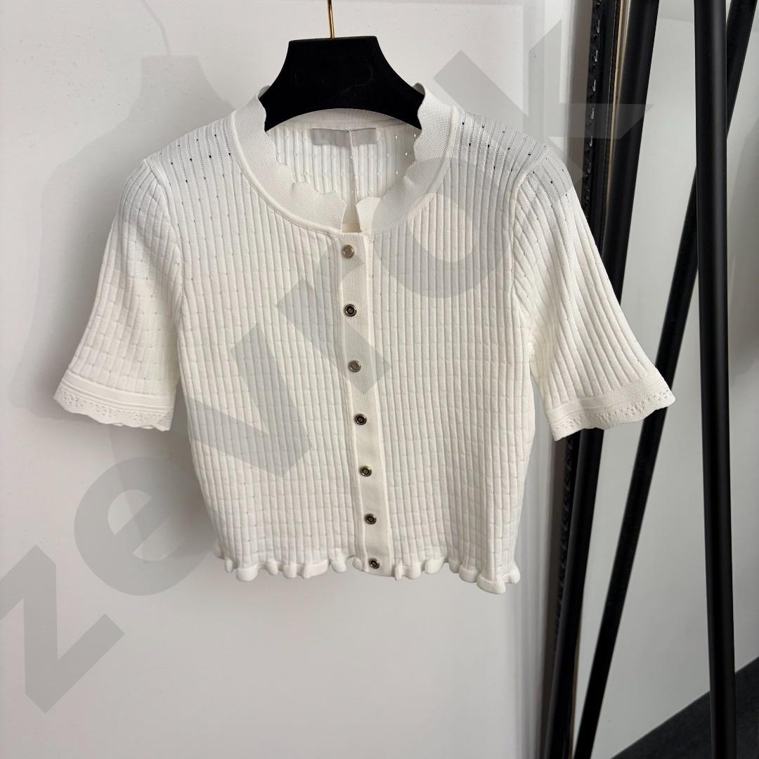 Cardigan à manches courtes en tricot côtelé de haute qualité pour femmes, élégant, col à volants, ourlet boutonné, haut court, décontracté, Slim