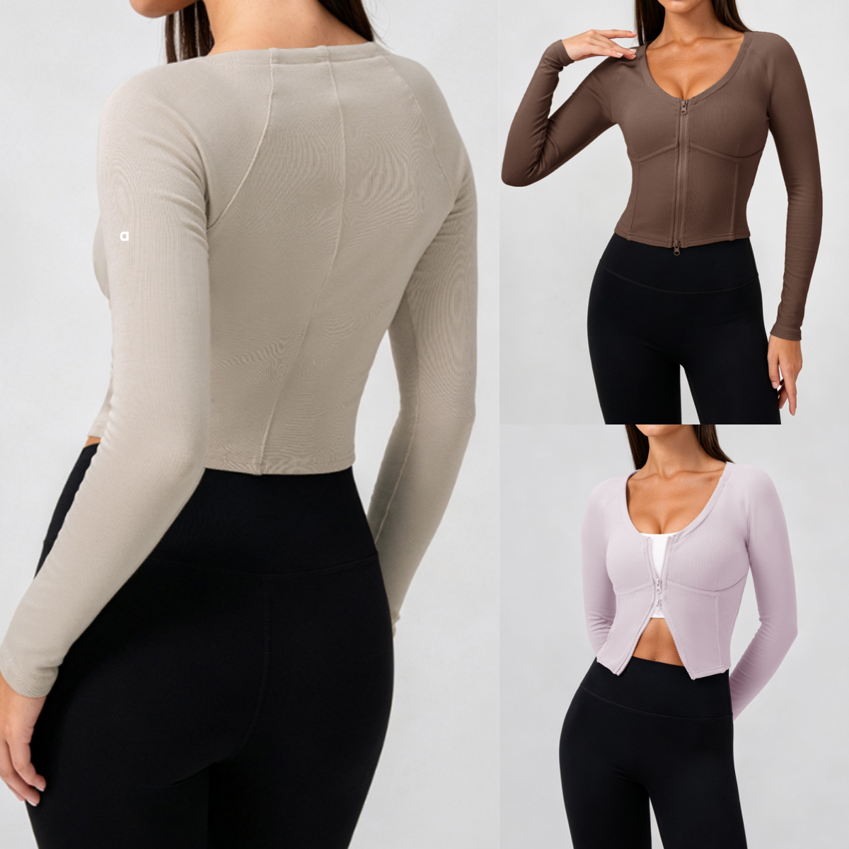 Haut de sport doublé polaire, motif à chevrons, coupe amincissante, Sexy, col en U, fermeture éclair, manches longues, Yoga, pour Fitness, automn