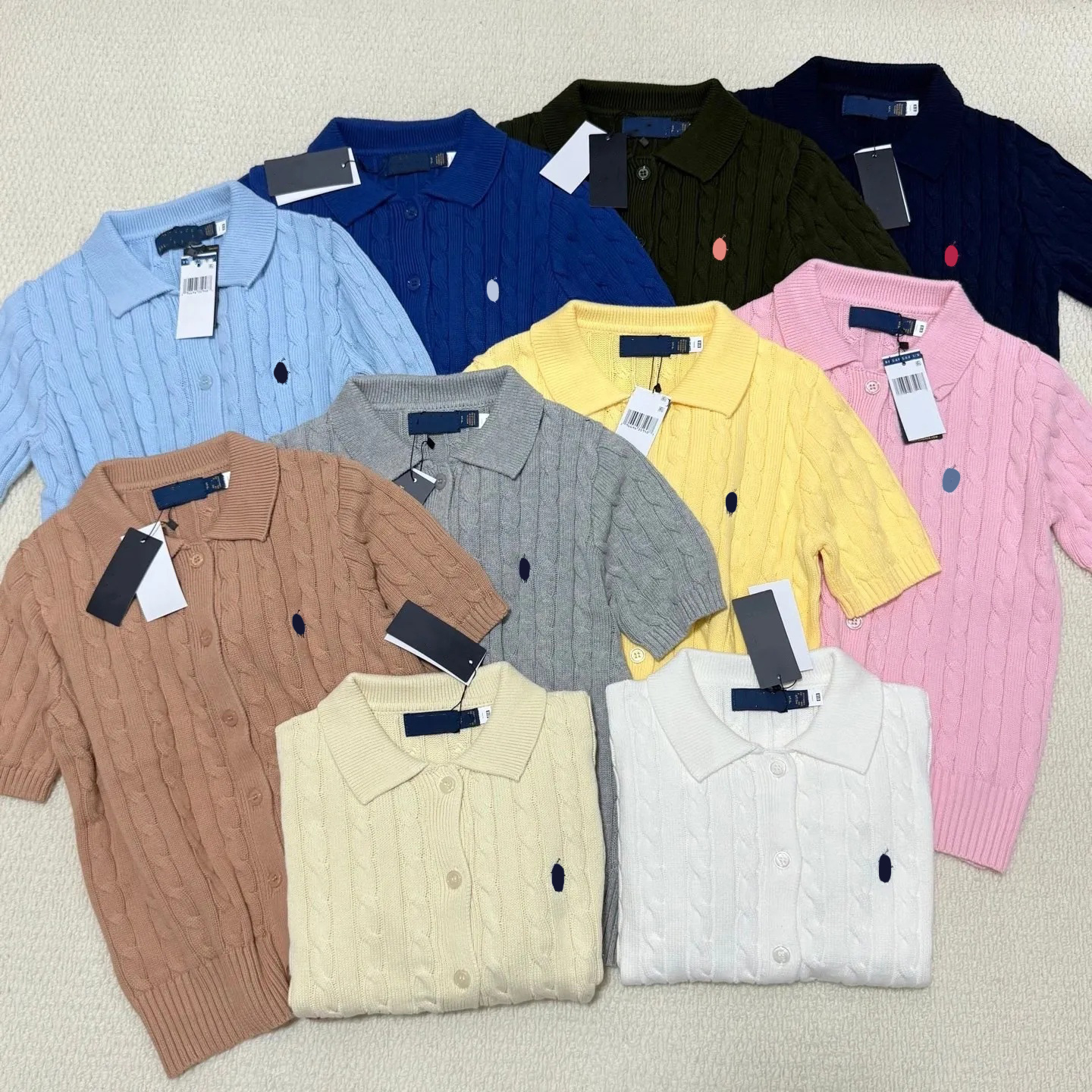 Womens Knits Tees Winter New polos Sleeve Vintage T-shirt Twist Knitted Sweater Womens embroidery Pink Grey Black Baggy Knitwear Pullover Jumper Fem