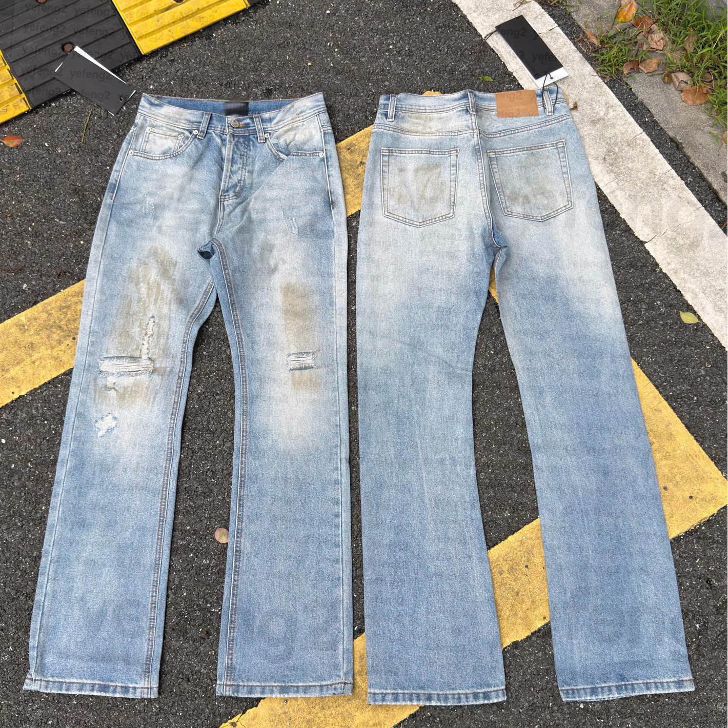 Jeans à jambes larges pour hommes Avant Garde Street Style riches Pantalon en denim vintage coupe décontractée