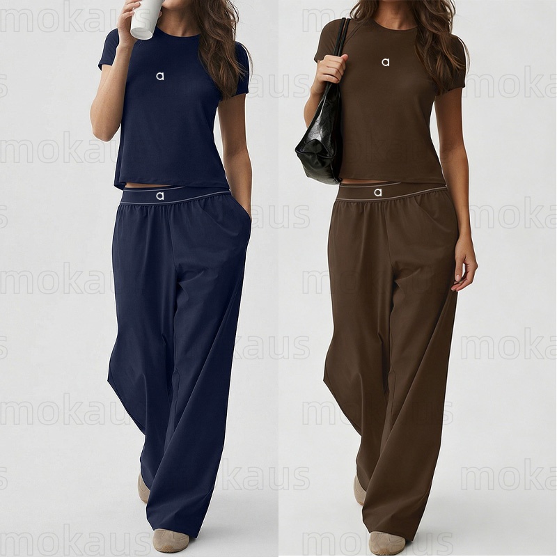 Womens Yoga Pants Wide-Leg Baggy Track Sweatpants Straight Align Leg Suit Up Trousers Pantalon Tank Top T shirt Sports Bra Tank Women Clothes Set