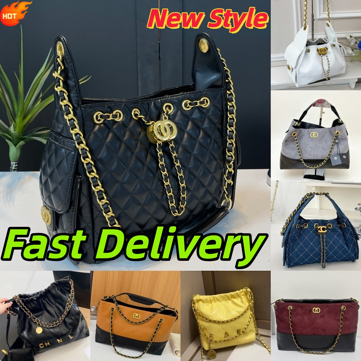 Nouveau sac fourre-tout de créateur femmes sac Hobo matelassé sac à bandoulière en chaîne sac seau à cordon sac à main en treillis de mode grande