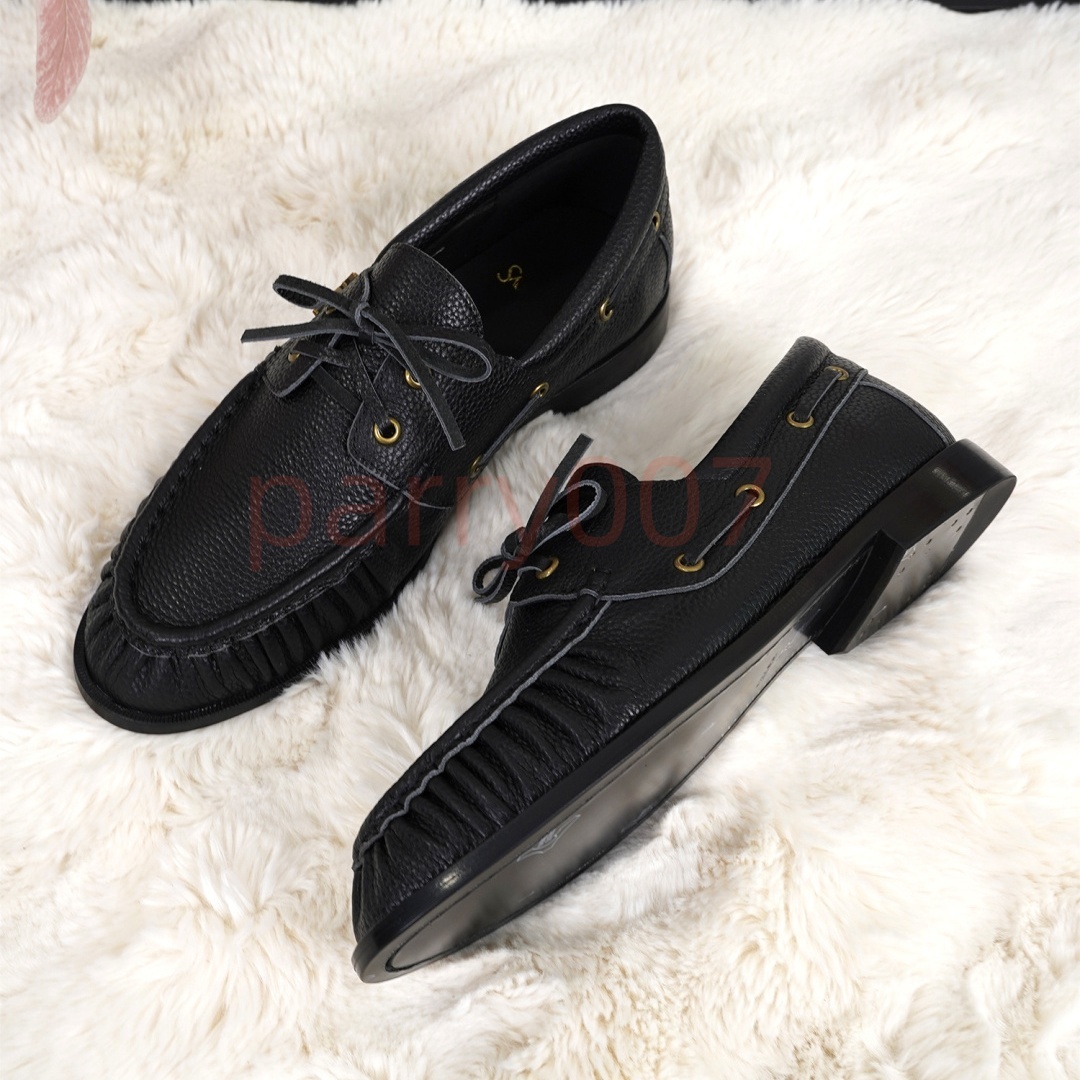 Vintage Leather Boat Shoes Men Women Luxury Designer Alligator Embossed Patent Loafers Ruched Moccasins Lace Up Casual Flats Driving Walking Sneaker