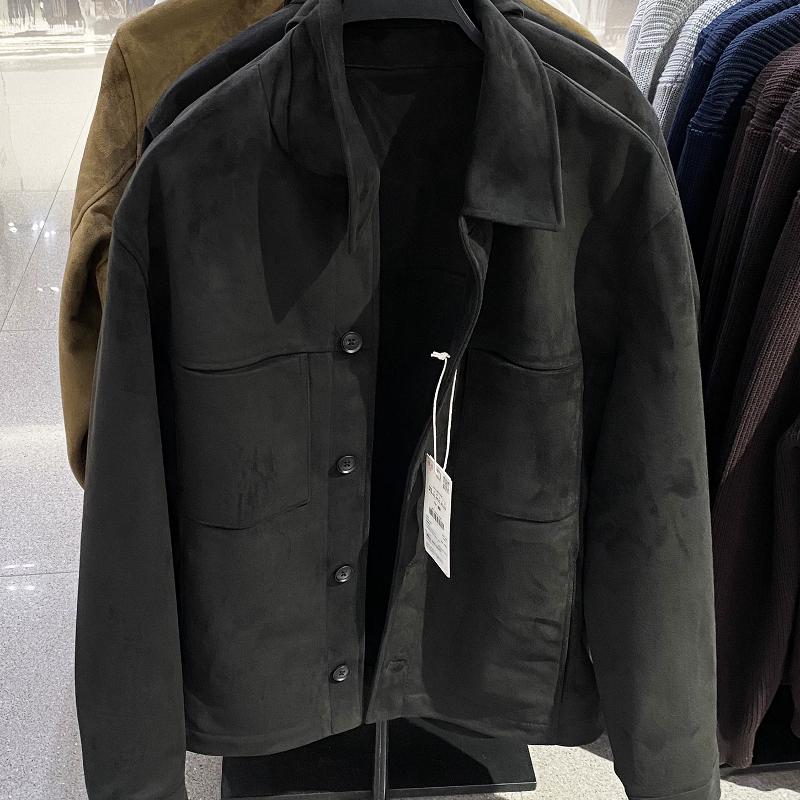 Designer Men's Faux Suede Shirt Jacket Loose Straight Fit Solid Button Down Lapel Collar Long Sleeve Casual Spring Autumn Outerwear