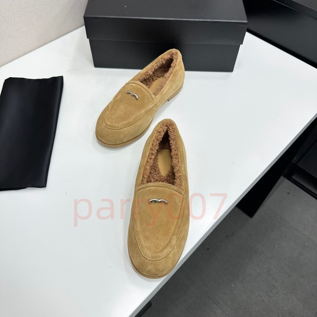 Luxury Designer Women Winter Shoes Plush Fur Fleece Lining Warm Loafers Lady Suede Leather Moccasins Slip On Casual Flat Comfort Walking Slipper Siz