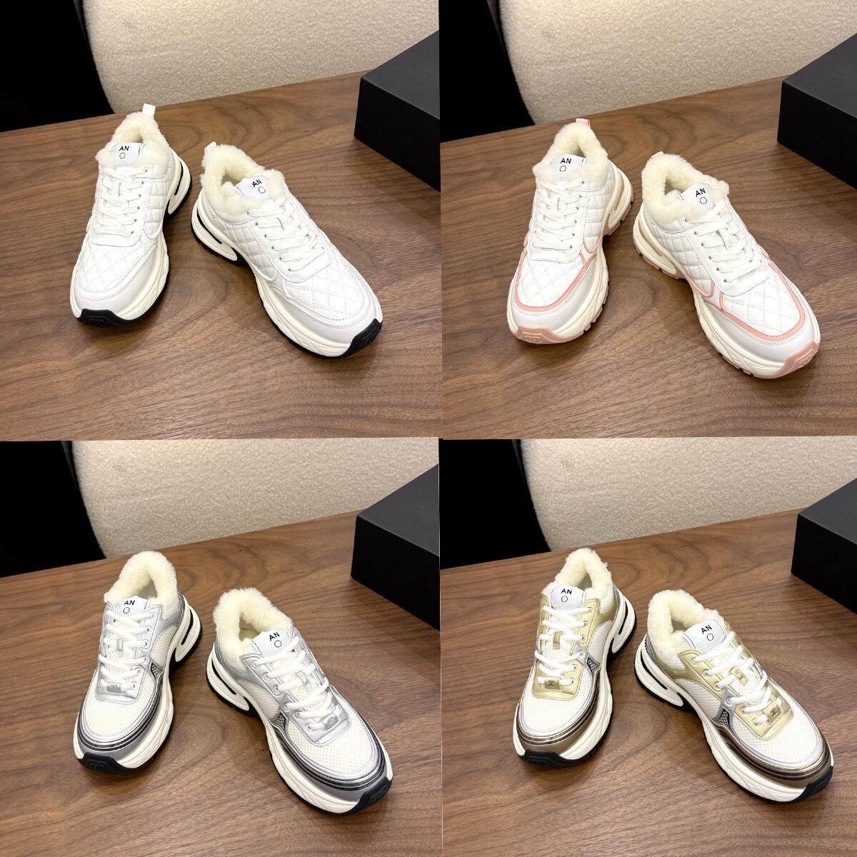 pink sport Basketball shoes Sneakers 10a Fashion New Platform Quilted Women tennis Winter Fleece Soft luxurys Designer loafers Leather Teddy Furry W