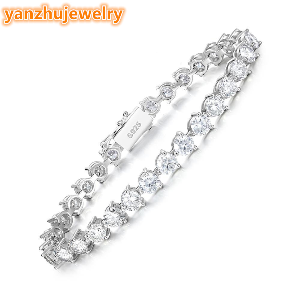 2mm-5mm S925 Sterling Silver Round Cut Moissanite Luxury Tennis Bracelet Claw Setting Full Pave Circular Gemstones MB0031