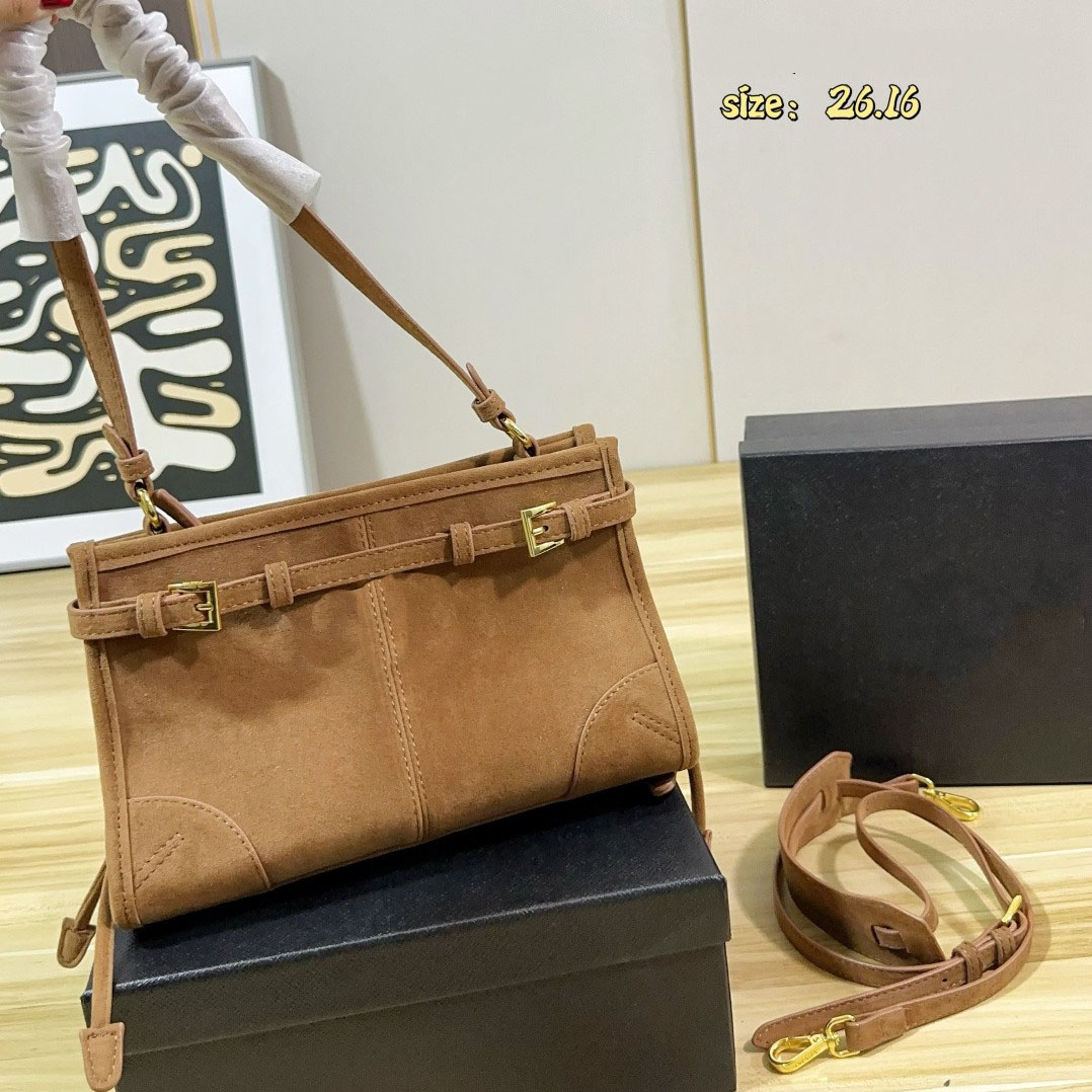Women Designer Vintage 3Color Suede Leather Soft lux motorcycle armpit bag Gold Hardware Crossbody Classic zipper Shoulder Handbag Purse 26x16cm