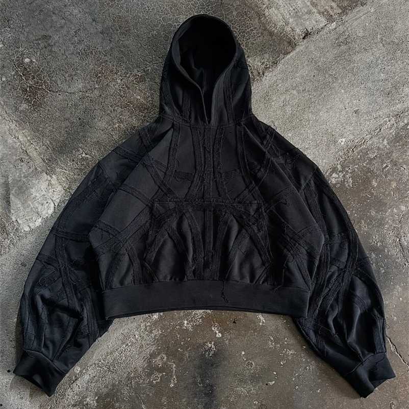 Sweater Retro Patch Work Striped Hoodie for Men and Women Black Hoodie 241202bj S26101283DB
