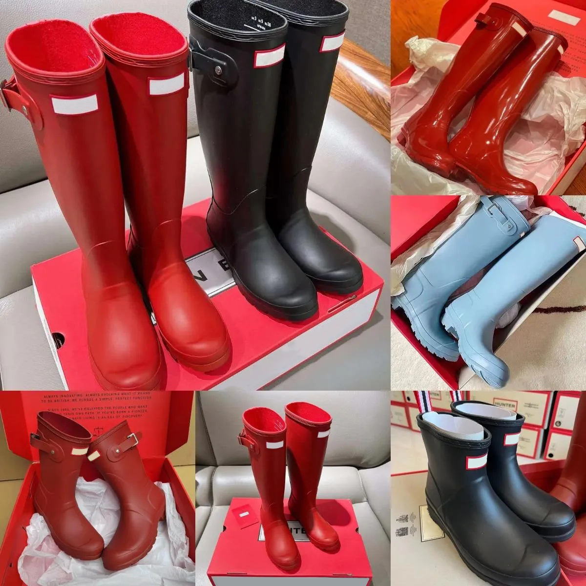 Hunters Womens Mens Designer Rain boots Luxury Wellies High quality Anti Slip Rubber Wellington Boots Black Shoes Cool Rainboots Red Martin Knight B