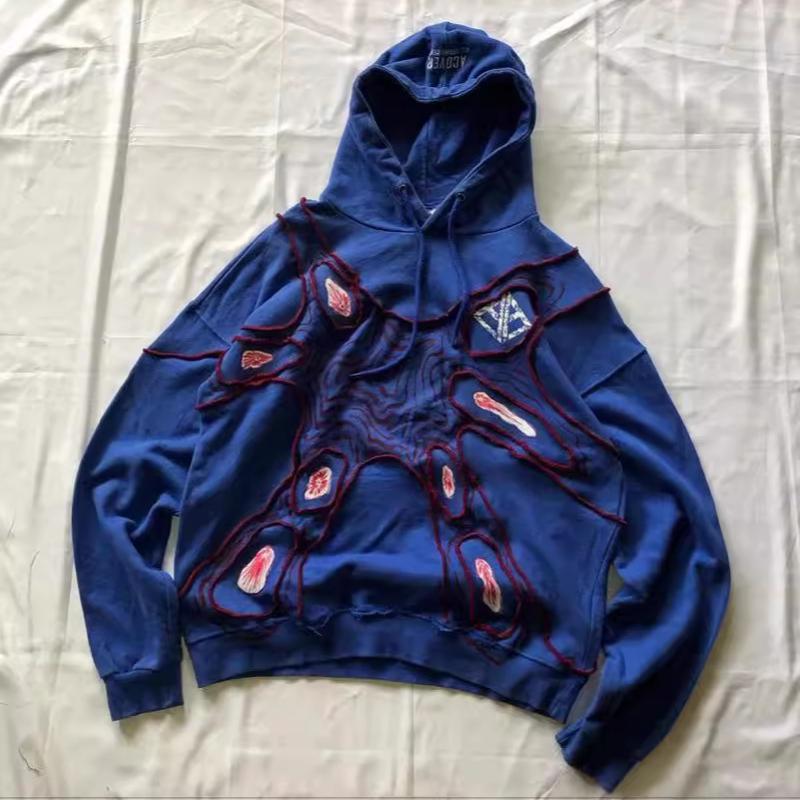 Men Drawstring Pullover Hooded Sweatshirt Dark Gothic Skull Ghost Face Graphic Print Distressed Detail Drop Shoulder Oversized Loose Fit Streetwear