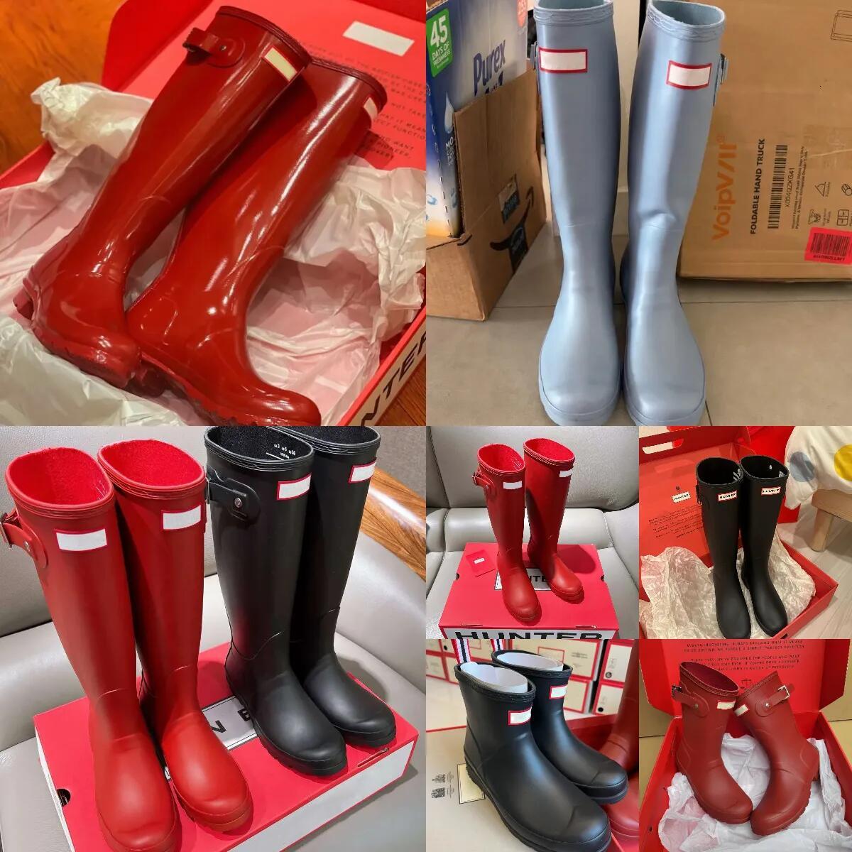 Winter Hunters Womens Mens Designer Rain boots Luxury Wellies High quality Anti Slip Rubber Wellington Boots Black Shoes Cool Rainboots Red Martin K